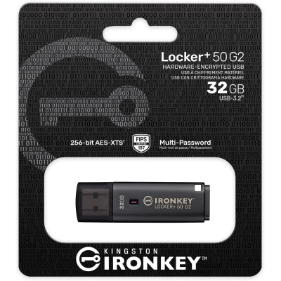 Kingston Накопичувач Kingston 32GB USB 3.2 Type-A Gen1 IronKey Locker+ 50 G2 Kingston Накопичувач Kingston 32GB USB 3.2 Type-A Gen1 IronKey Locker+ 50 G2