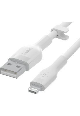 Belkin Кабель заряджання/синхронізації USB-A > Lightning, 2м, силіконовий з кліпсою, білий