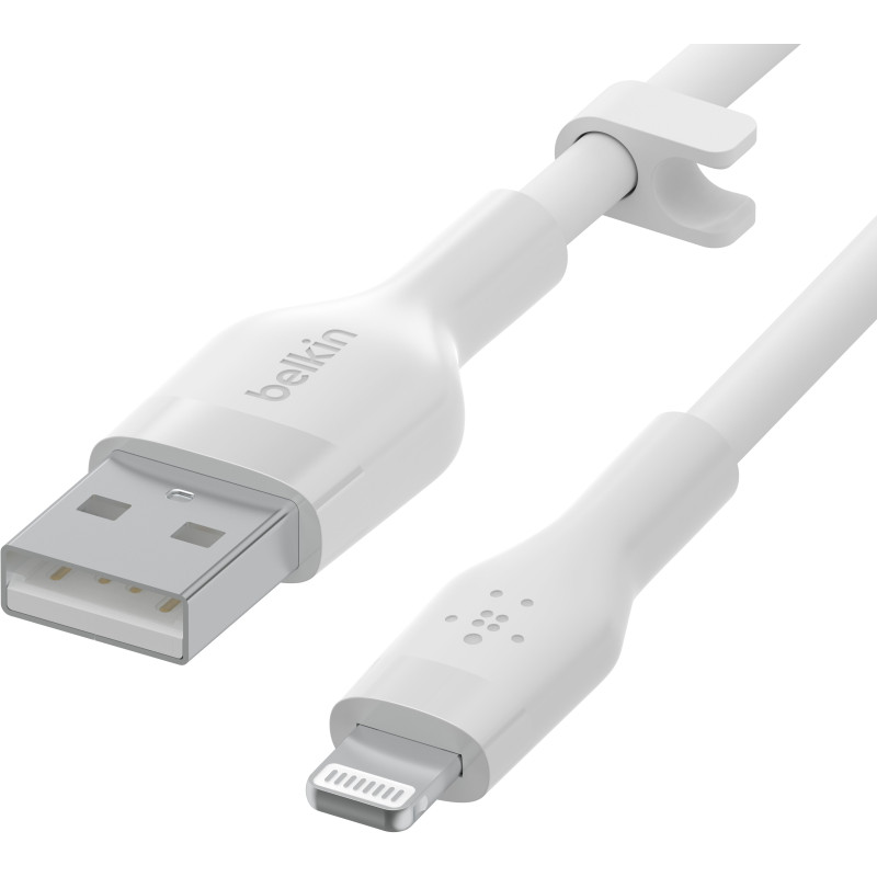 Belkin Кабель заряджання/синхронізації USB-A > Lightning, 2м, силіконовий з кліпсою, білий