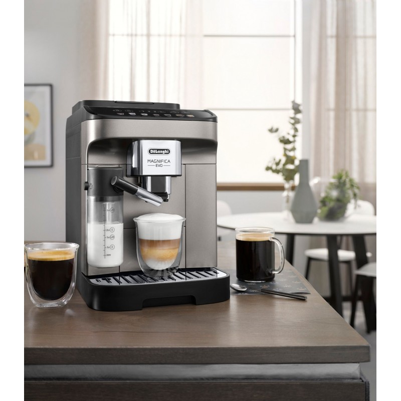 Delonghi Кавомашина Magnifica Evo, 1.8л, зерно+мелена, автомат.капуч, дисплей, авторецептів -7, графіт