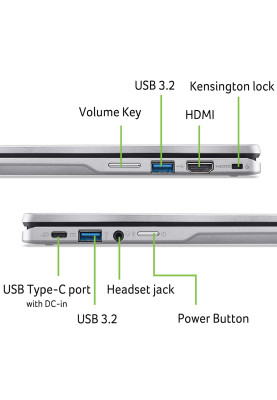 Acer Ноутбук Chromebook Spin CP314-2HN 14" WUXGA IPS Touch, Intel i3-N305, 8GB, F256GB, UMA, ChromeOS, сріблястий