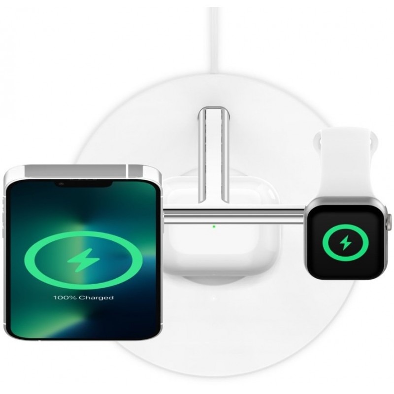 Belkin Зарядний пристрій бездротовий 3в1 MagSafe iPhone/Watch/AirPods, білий