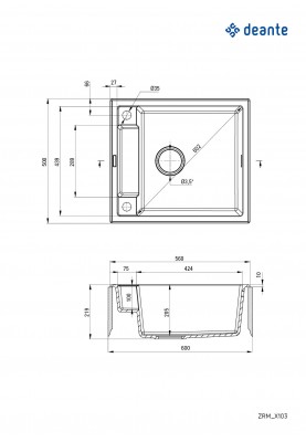 Deante Мийка кухонна Magnetic, граніт, квадрат, без крила, 560х500х219мм, чаша - 1, накладна, металічний графіт