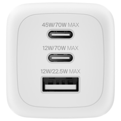 Belkin Зарядний пристрій Belkin 70Вт 2хUSB-С/USB-A GAN PD PPS, білий Belkin Зарядний пристрій Belkin 70Вт 2хUSB-С/USB-A GAN PD PPS, білий