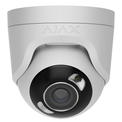 Ajax TurretCam HL white, 8мп, 4мм, гібридне підсвічування IR 35м, білий Led 50м, Poe, True WDR, IP 65, ІЧ 35м, аудіо, 75° до 85°, купольна, біла