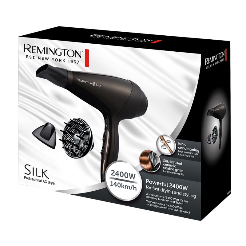 Remington Фен Silk, 2400Вт, 3 режими, дифузор, іоніз-я, хол. обдув, коричневий