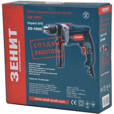 ZENIT Дриль ударний ЗД-1000 1000Вт зубчастий патрон 13мм 0-2800об·хв 1.9кг ZENIT Дриль ударний ЗД-1000 1000Вт зубчастий патрон 13мм 0-2800об·хв 1.9кг