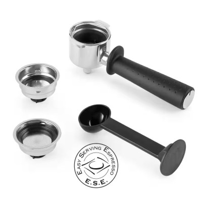 Delonghi Кофеварка ріжкова, 1л, мелена, ручний капуч, чорно-срібний