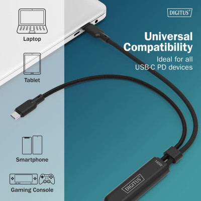 Digitus Кабель DIGITUS USB-C > 2xUSB-C заряджання/синхронізації, USB 2.0, 140W, 1.8м, чорний