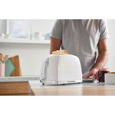Russell Hobbs Тостер Honeycomb, 850Вт, пластик, широкі слоти, білий