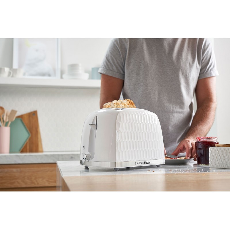 Russell Hobbs Тостер Honeycomb, 850Вт, пластик, широкі слоти, білий