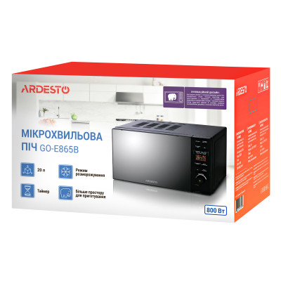 ARDESTO Мікрохвильова піч, 20л, електр.управл., 800Вт, дисплей, відкр.кнопкою, без поворот.стола, чорний