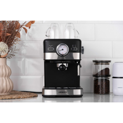 ARDESTO Кавоварка рожкова 1.5л, мелена, ручний капучинатор, чорно-сріблястий