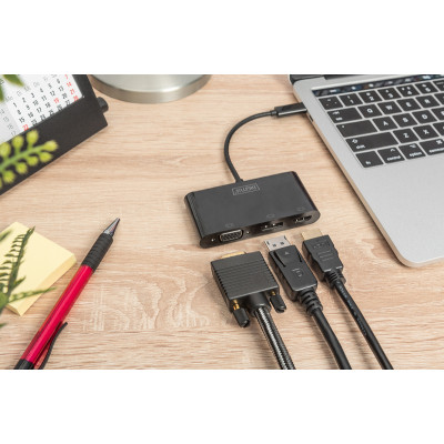 Digitus Адаптер USB-C - HDMI+DP+VGA, M/F, 0.11 m