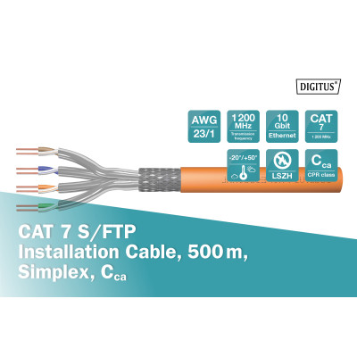 Digitus Кабель "віта пара" CAT 7 S-FTP, 500м, AWG 23/1, LSZH, оранжевий
