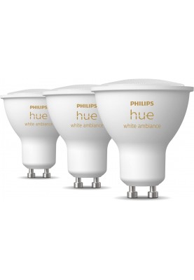 Philips Hue Лампа розумна GU10, 5W(50Вт), 2200K-6500K, Tunable white, ZigBee, Bluetooth, димування, 3шт