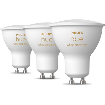 Philips Hue Лампа розумна GU10, 5W(50Вт), 2200K-6500K, Tunable white, ZigBee, Bluetooth, димування, 3шт