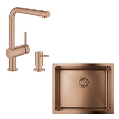 Grohe Набір для кухні K700U сталева мийка 31574DL1+зміш. 30274DL0 + дозатор 40535DL0, матовий теплий захід сонця