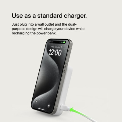 Belkin Акумулятор портативний літій-іонний Power Bank 8000мА·рік, 15Вт, MagSafe Qi2, білий