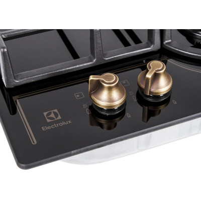 Electrolux Варильна поверхня газова на склі Rococo, 60см, чугун, чорний