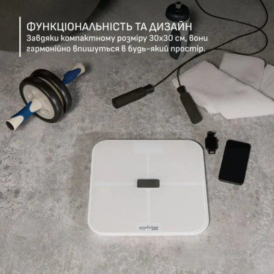 Tefal Ваги Tefal підлогові Goodvibes Sport, 200кг, Bluetooth, AAAx4 в комплекті, скло, білий