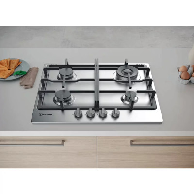 Indesit Варильна поверхня Indesit газова, 60см, чавун, конфорка з подвійним рядом полум'я, нерж Indesit Варильна поверхня Indesit газова, 60см, чавун, конфорка з подвійним рядом полум'я, нерж