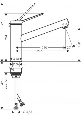 Hansgrohe Змішувач для кухні Zesis M33, довж.виливу - 220мм, поворотний, 1важіль, KM150, матовий чорний