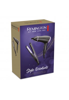 Remington Фен+випрямляч Style Essentials, 2000Вт, 3 режими, фен D3010 та випрямляч S1450, фіолетово-чорний