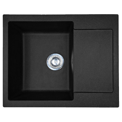 Adamant Мийка кухонная Minimal, штучний камінь, прямокут., з крилом, 615х495х200мм, чаша - 1, врізна, чорний