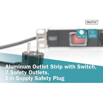Digitus Блок розеток 1U, 7xSchuko, 16A, 250V, вимикач, вилка Schuko Digitus Блок розеток 1U, 7xSchuko, 16A, 250V, вимикач, вилка Schuko