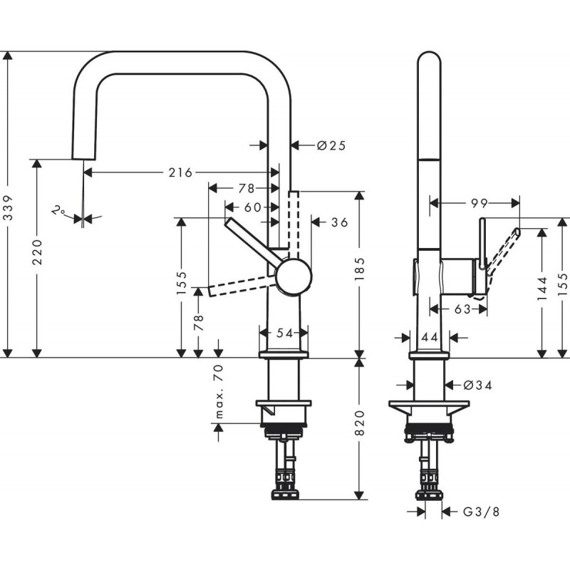 Hansgrohe Змішувач для кухні Talis M54, довж.виливу - 216мм, поворотний, 1важіль, KMU220, сталь