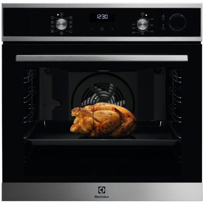 Electrolux Духова шафа електрична, 72л, А, пара, дисплей, конвекція, телескопічні напрямні, ф-ція пароварки, чорний+нерж