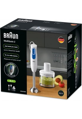 Braun Блендер заглибний, 600Вт, чаша-600мл, винчик, міні-подріб., біло-синій