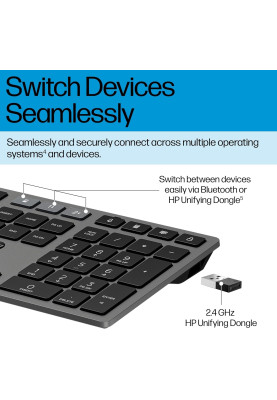 HP Клавіатура мембранна 720 Multi-Device Rechargeable, 109key, WL/BT, EN/UK, чорний