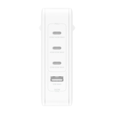 Belkin Зарядний пристрій мережевий 140Вт 3хUSB-С GAN PD PPS, USB-A, білий