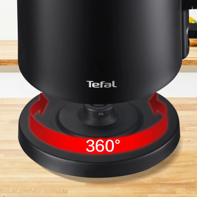 Tefal Електрочайник Thermo Protect, 1.5л, пластик, нержавіюча сталь, чорний