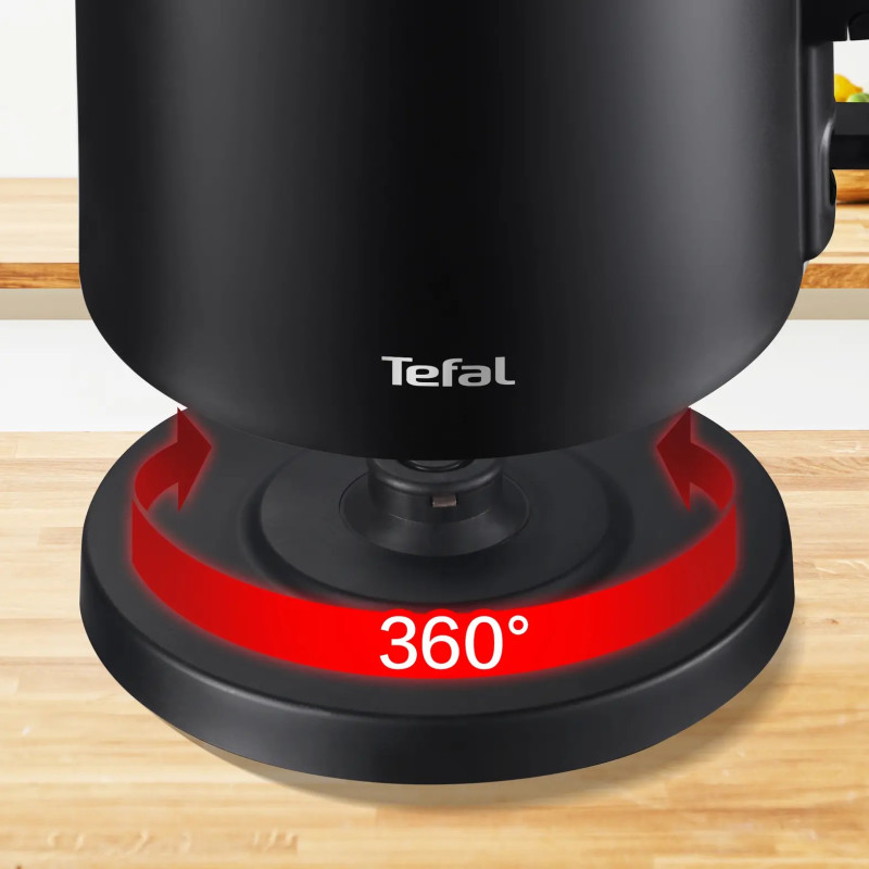 Tefal Електрочайник Thermo Protect, 1.5л, пластик, нержавіюча сталь, чорний