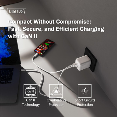 Digitus Зарядний пристрій GaN 2хUSB-C, 1хUSB-A, 100W