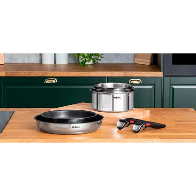 Tefal Набір посуду Ingenio Emotion, 13 пр., нержавіюча сталь, скло, пластик, бакеліт, сріблястий Tefal Набір посуду Ingenio Emotion, 13 пр., нержавіюча сталь, скло, пластик, бакеліт, сріблястий