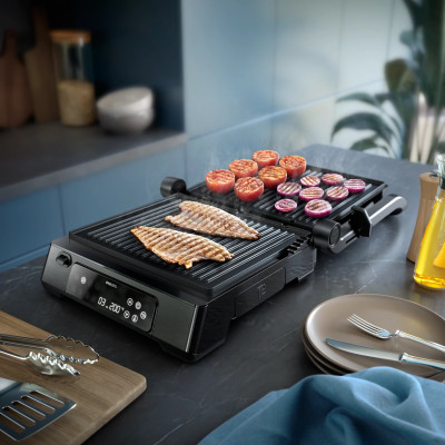 Philips Гриль притискний Series 7000, 2200Вт, з`ємні пластини,терощуп, розкриття на 180°, метал, чорний