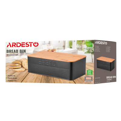 ARDESTO Хлібниця Midori 33х18х12см, метал, бамбук, чорний