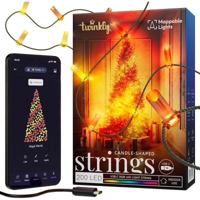 Twinkly Гірлянда Smart LED Twinkly Strings Candle RGB 200 IP20 12м USB-C кабель зелений без БР