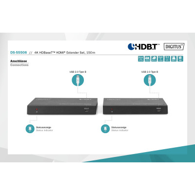 Digitus Набір подовжувачів DIGITUS HDMI, HDBaseT, UHD 4K2K@60Гц, (CАТ6А,7,8), 150м