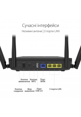 ASUS Маршрутизатор RT-AX1800U 3xGE LAN 1xGE WAN 1xUSB 3.0 MU-MIMO OFDMA MESH