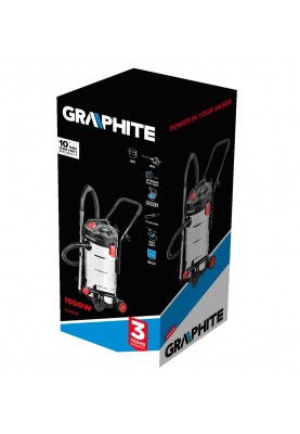 Graphite Пилосос будівельний GRAPHITE, 1500Вт, для сухого та вологого збирання, IPX4