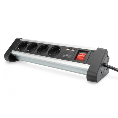 Digitus Блок розеток Office, 4xSchuko 16A, 2xUSB 2A, вимикач, 1.5м, вилка Schuko
