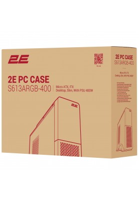 2E Корпус S613ARGB-400, з БЖ 2E 400W-SFX, 1xUSB3.0, 1хUSB Type-C, 1x80мм, Micro ATX/ Desktop, чорний