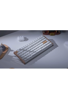 Keychron Клавіатура механічна K2HE 81Key, Gateron Double-Rail Magnetic Nebula, WL/BT/USB-A, QMK, Hot-swap, RGB, дерево,білий