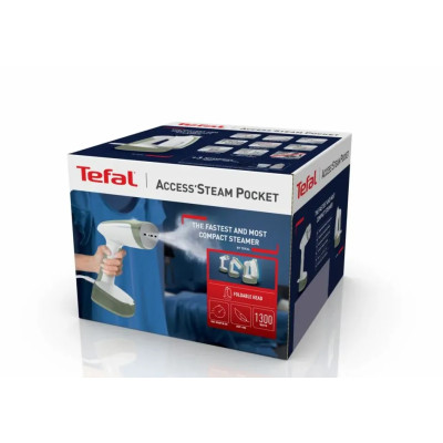 Tefal Відпарювач компактний Access 'Steam Pocket, 1300Вт, 120мл, постійна пара - 25гр, біло-зелений