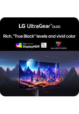 LG Монітор 27" 27GS95QE-B 2xHDMI, DP, USB, Audio, OLED, 2560x1440, 240Hz, 0.03ms, DCI-P3 98.5%, G-SYNC, FreeSync, AdaptiveSync, Pivot, DisplayHDR TRUE BLACK 400